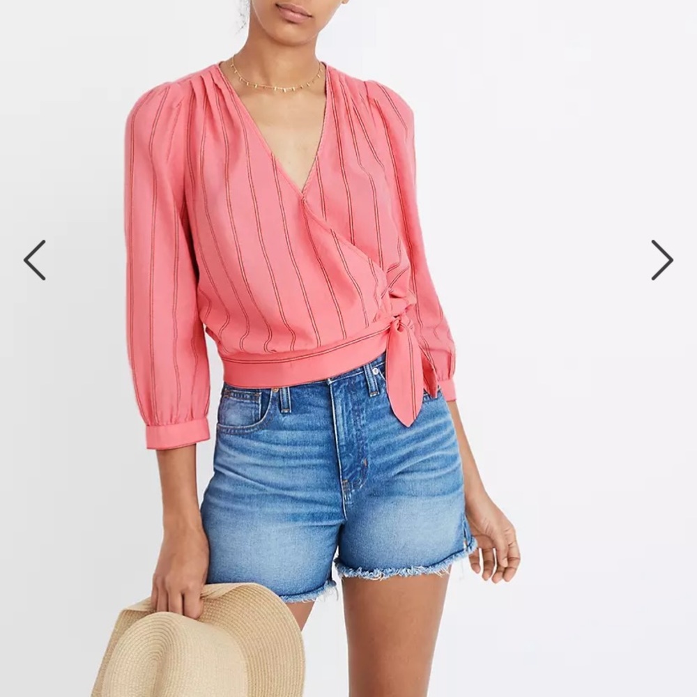 Madewell Long Sleeve Wrap Top in Cecelia Stripe Pink